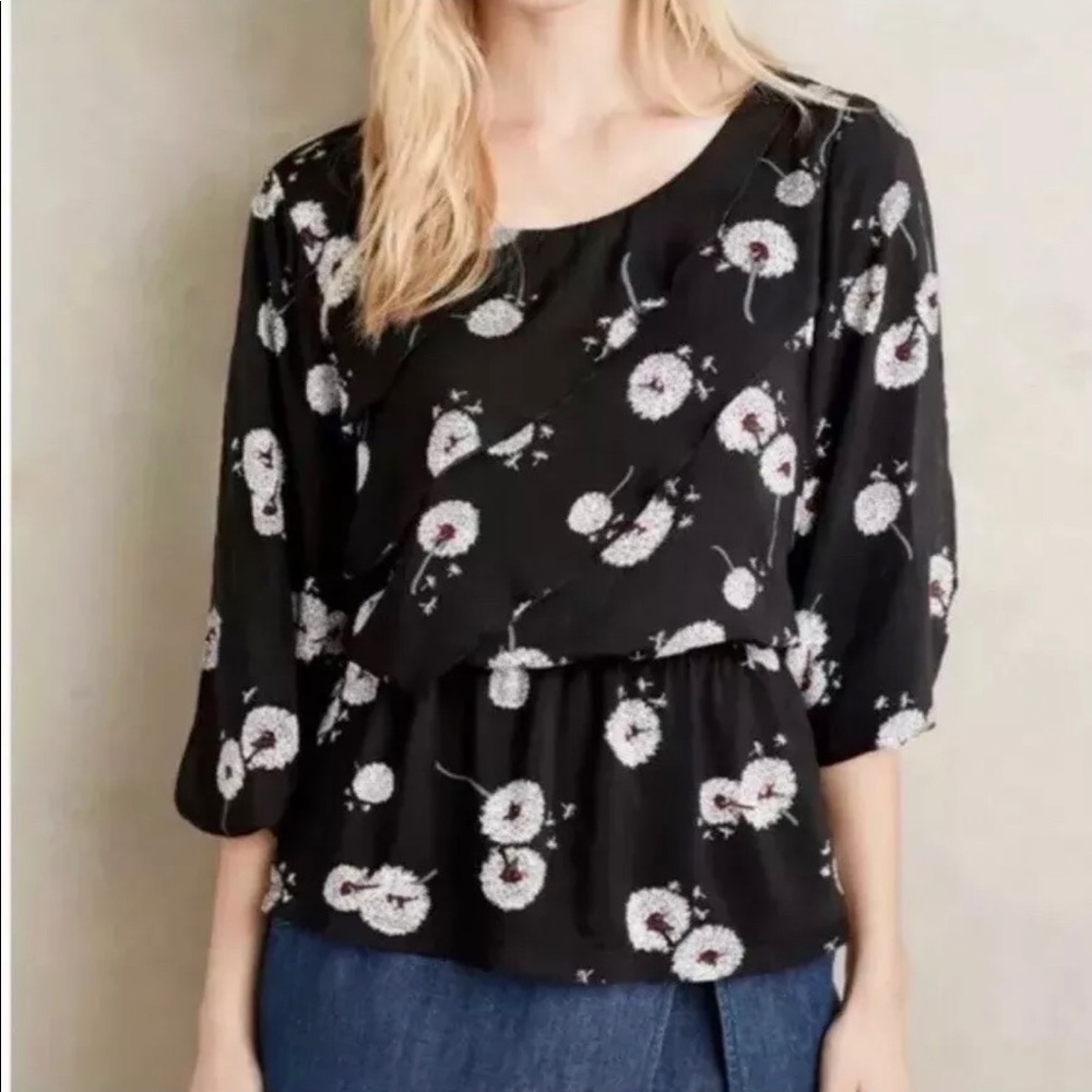 Anthropologie Womens Black Layered Floral Top XS